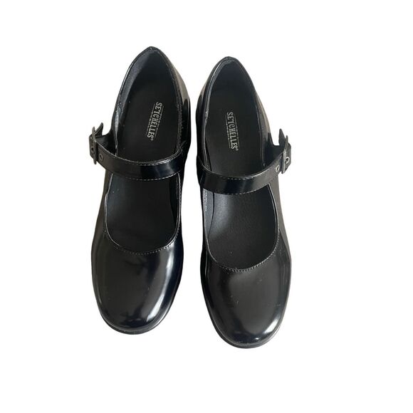 Anthropologie Seychelles chunky black Mary Jane heeled shoe 7.5 - Picture 2 of 5